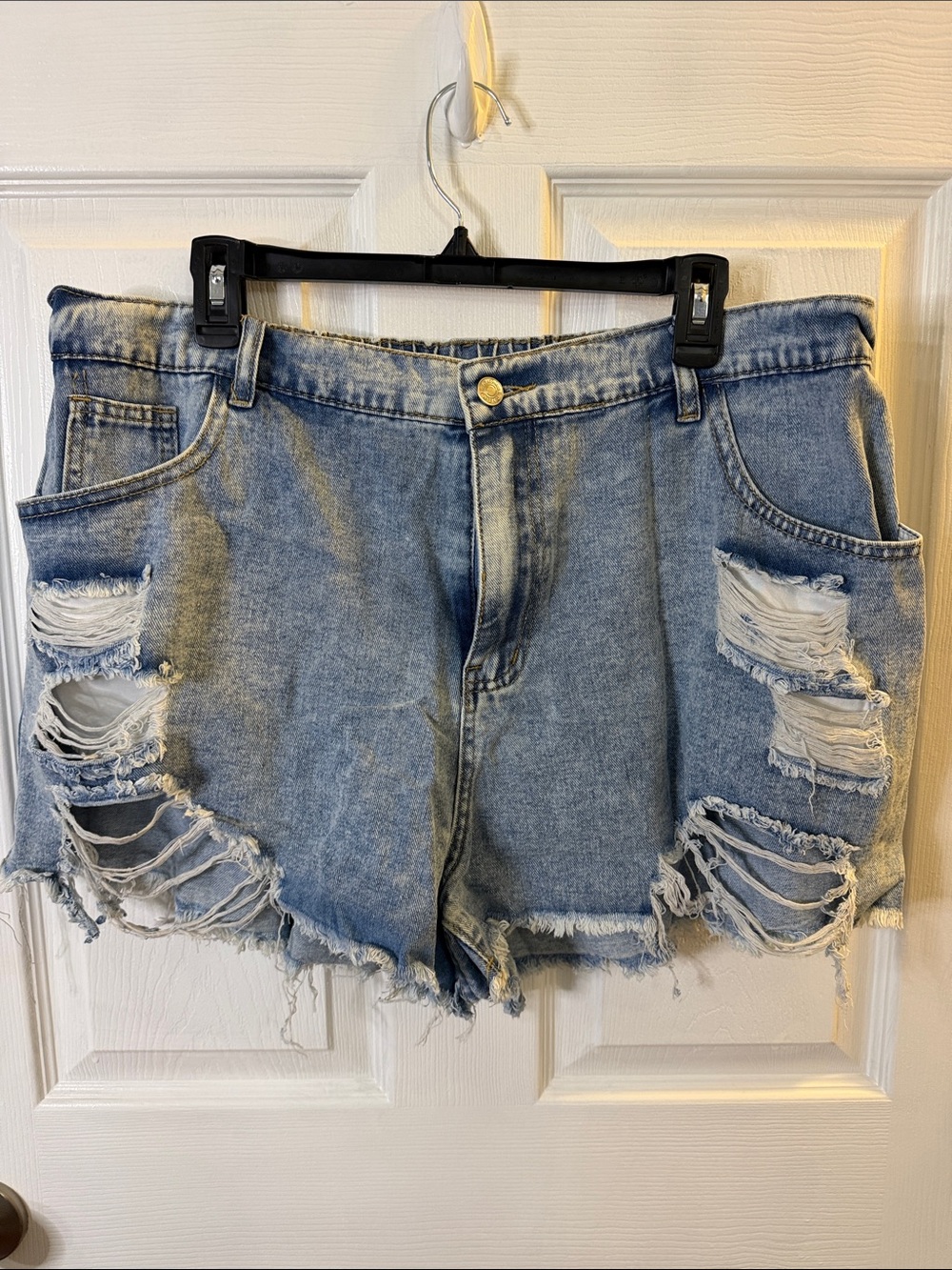 Distressed High-Waist Light Blue Denim Shorts